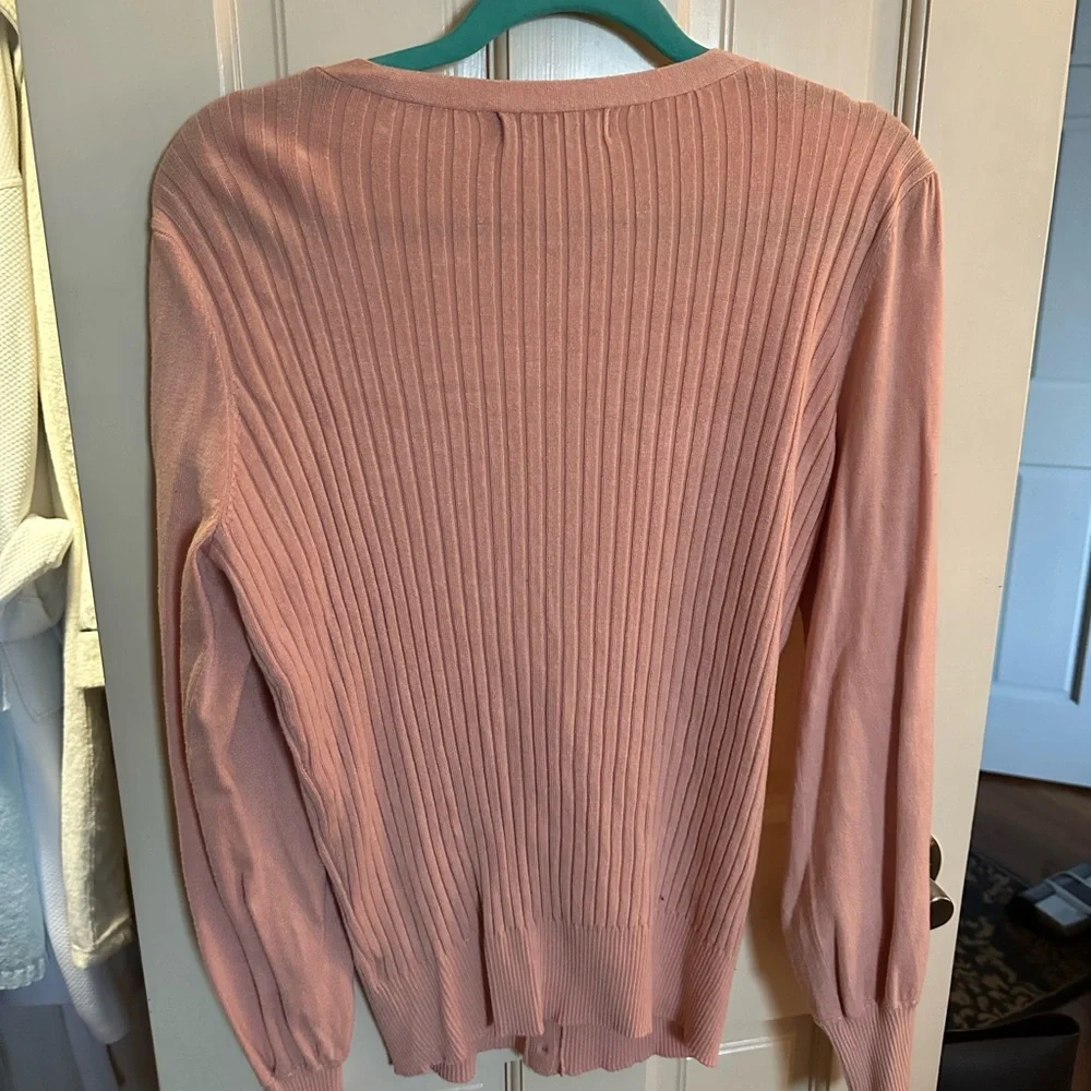 Marella Dusty Rose Ribbed V-Neck Button-Front Cardigan - Picture 2 of 2